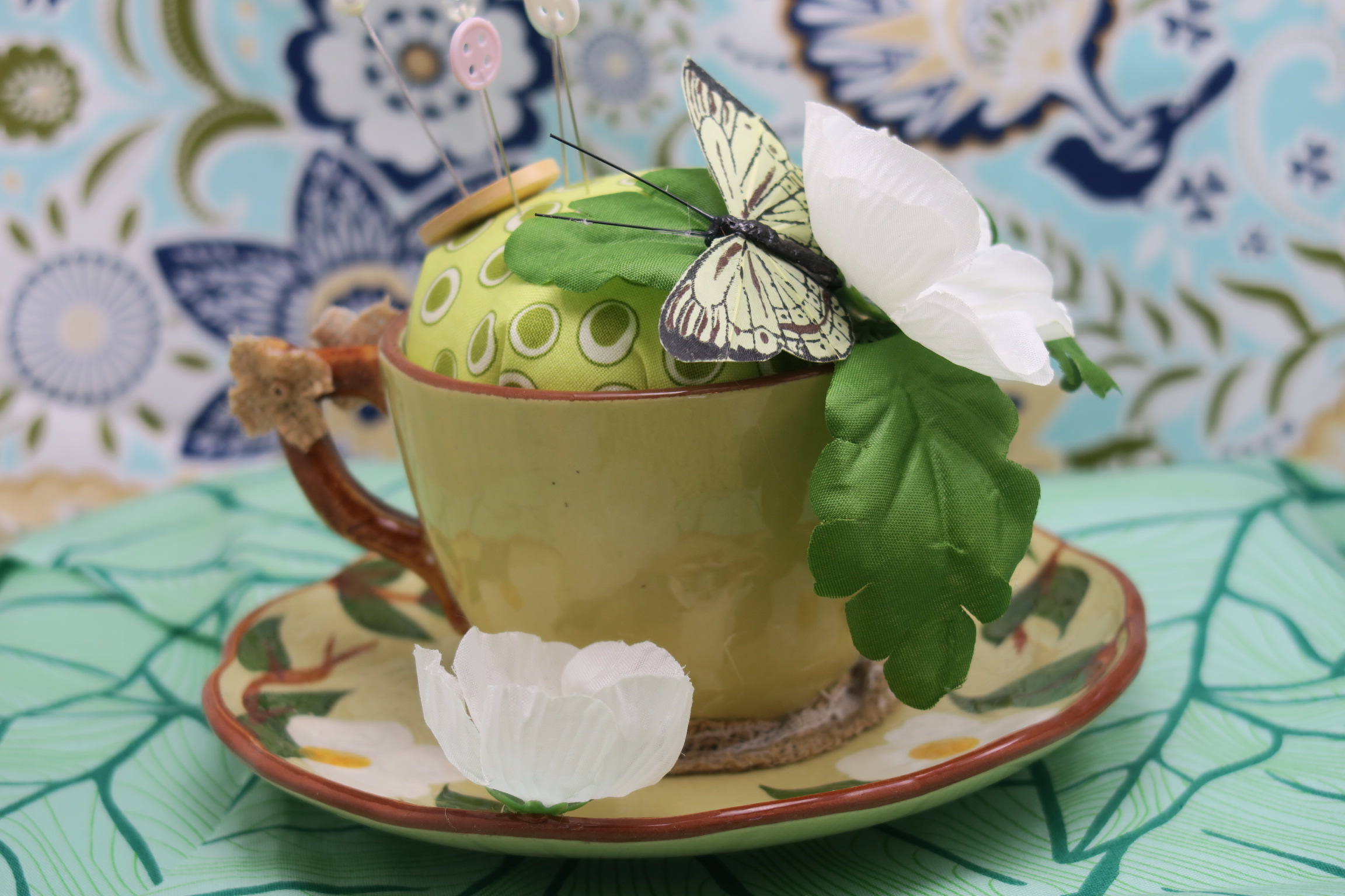 teacup pincushion by Lynn Smythe