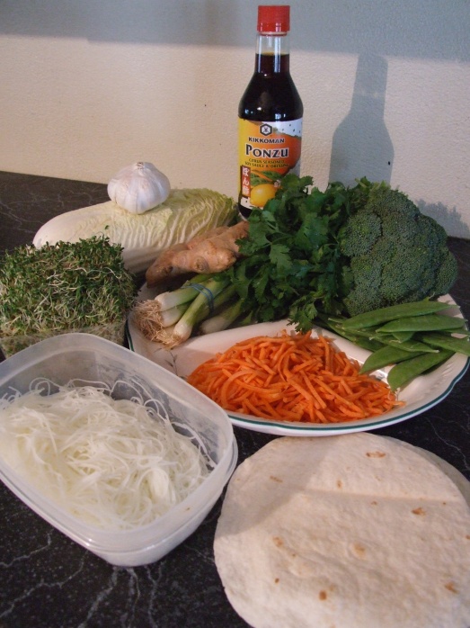 Ingredients to make veggie wraps