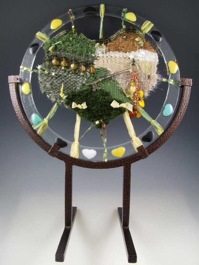 fused glass and pin woven sculpture by Lynn Smythe
