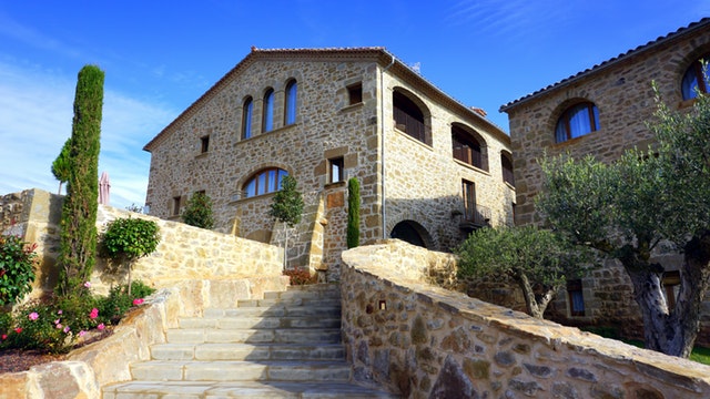 Exterior of large stone home